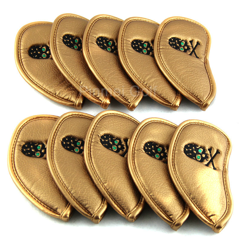  10   Ȳ ذ ̾  Headcovers PU  Ŭ Ŀ  Ŀ/New 10x Golf Golden Skull Iron Head covers set Headcovers PU Leather Club Cover